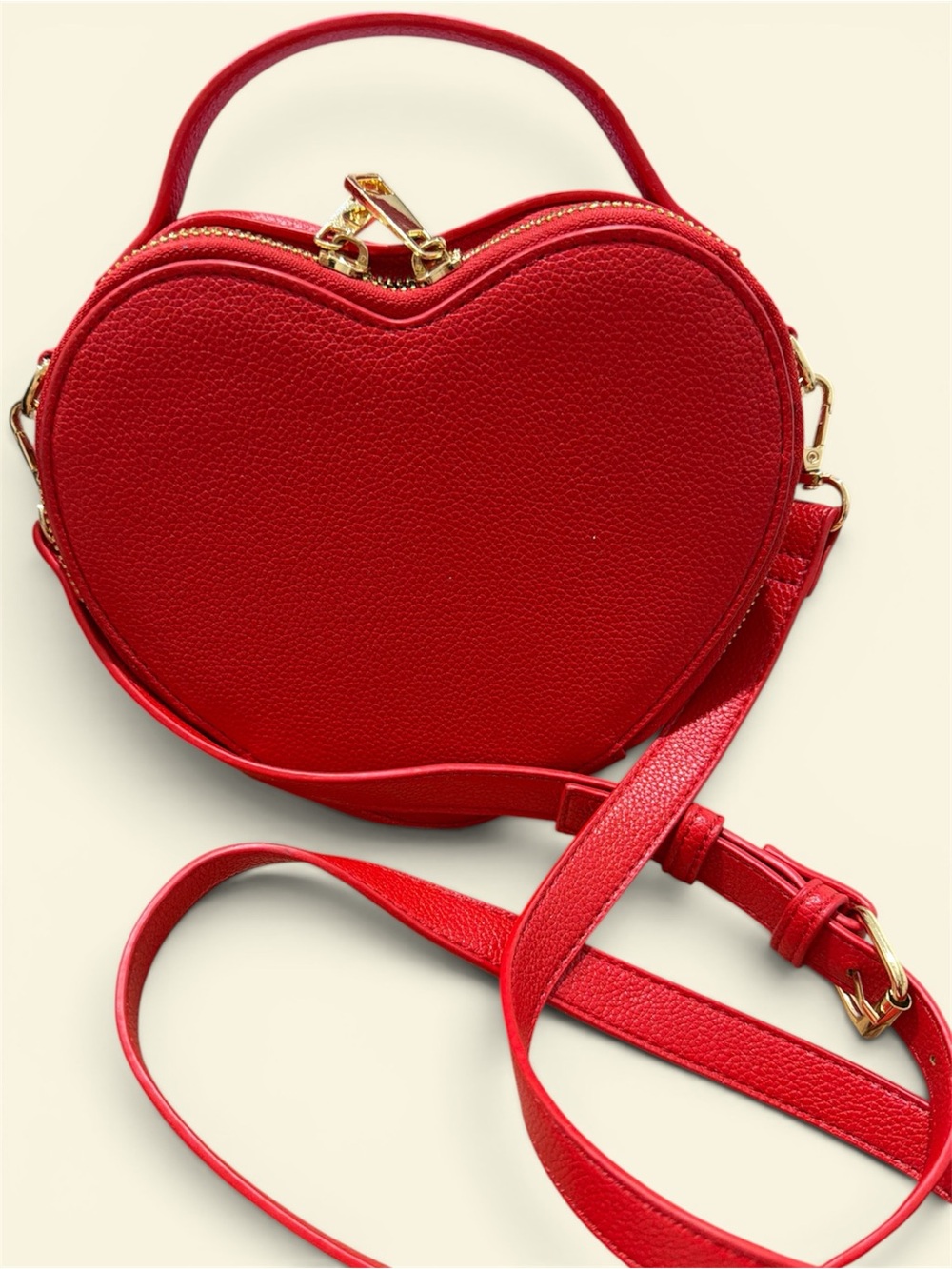 Red Heart-Shaped Mini Crossbody Bag with Gold Hardware